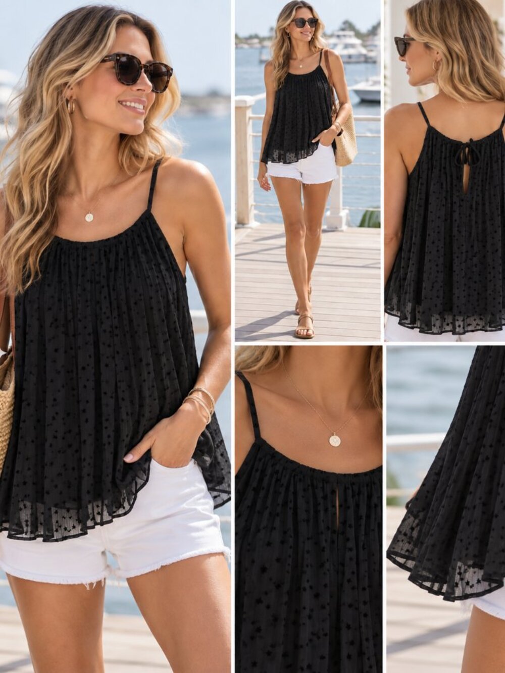 Vineyard Vines Black Pleated Star Flocked Tank Top – XL